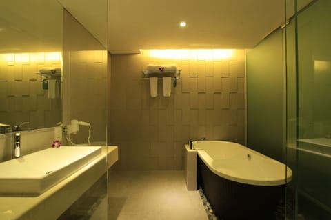 Junior Suite | Bathroom | Shower, rainfall showerhead, free toiletries, hair dryer