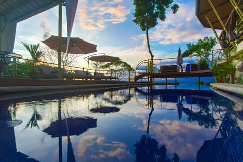 Outdoor pool, pool umbrellas