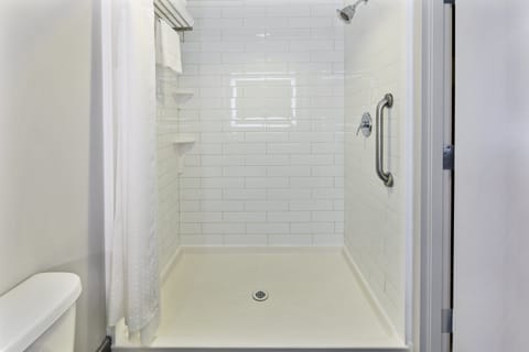 Suite, 1 King Bed, Accessible (Communication, Roll-In Shower) | Bathroom | Hair dryer, towels, soap, shampoo