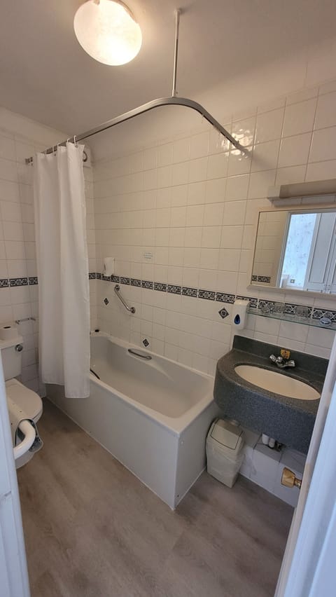 Combined shower/tub, hair dryer, towels