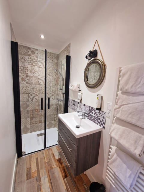 Studio (Appartement Annexe) | Bathroom | Shower, hair dryer, towels