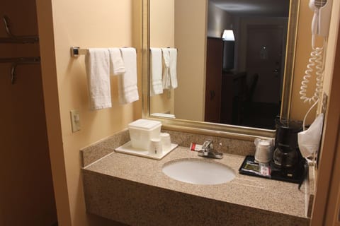 Combined shower/tub, free toiletries, hair dryer, towels