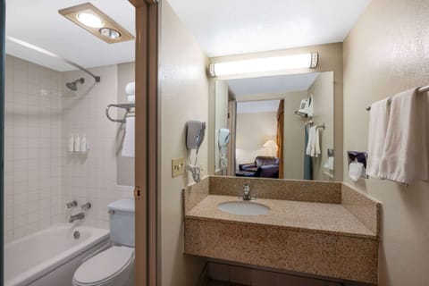 Standard Room, 1 King Bed, Refrigerator & Microwave | Bathroom | Combined shower/tub, free toiletries, hair dryer, towels