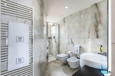 Shower, free toiletries, hair dryer, bidet