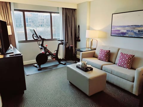 Suite, 1 Bedroom (Peloton) | Living area | 49-inch LCD TV with cable channels, TV