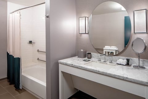 Room, 2 Queen Beds, Accessible, Bathtub | Bathroom | Combined shower/tub, hair dryer, towels