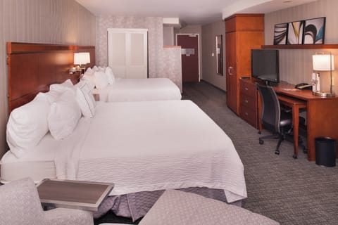 Room, Multiple Beds (Mobility/Hearing Accessible, Tub) | Premium bedding, desk, laptop workspace, iron/ironing board