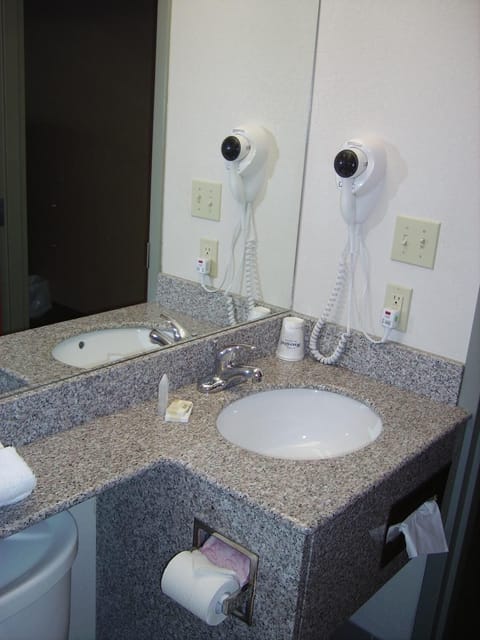 Combined shower/tub, free toiletries, hair dryer, towels