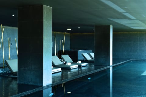 Indoor pool, outdoor pool, sun loungers