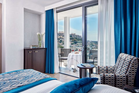 Deluxe Room, Balcony, Acropolis View | Premium bedding, minibar, in-room safe, desk