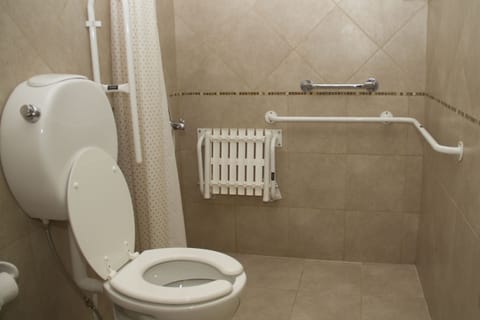 Combined shower/tub, hair dryer, towels