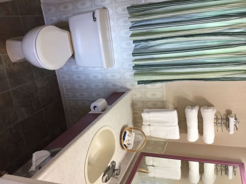 Comfort Room, 1 Queen Bed | Bathroom | Combined shower/tub, free toiletries, hair dryer, towels