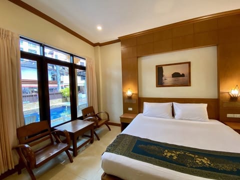 Deluxe Double Room, Pool Access | Minibar, in-room safe, desk, blackout drapes