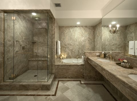 Superior Studio Suite, 1 King Bed (Couture King Suite) | Bathroom | Combined shower/tub, bathrobes, slippers, towels