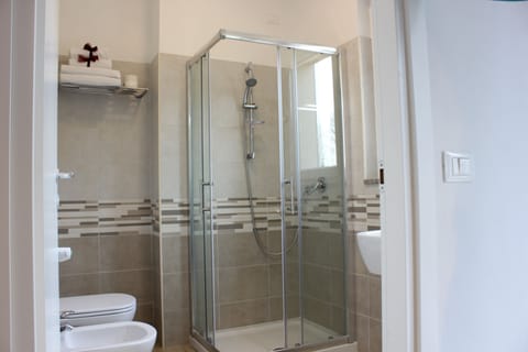 Shower, free toiletries, hair dryer, bidet