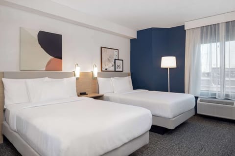 Room, 2 Double Beds | Desk, laptop workspace, blackout drapes, iron/ironing board