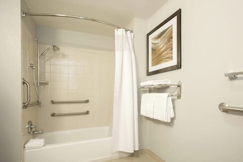 Combined shower/tub, free toiletries, hair dryer, towels