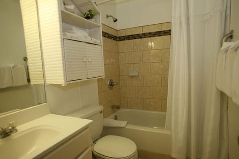 Room, 2 Double Beds, Non Smoking | Bathroom | Combined shower/tub, free toiletries, hair dryer, towels