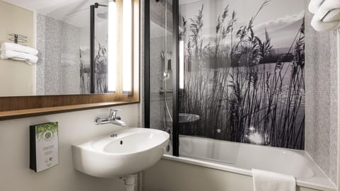 Eco-friendly toiletries, hair dryer, towels, soap