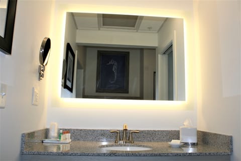 •	Wilmington Avenue Deluxe Queen | Bathroom | Designer toiletries, hair dryer, towels