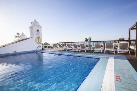 Outdoor pool, open 10:00 AM to 8:00 PM, pool umbrellas, sun loungers