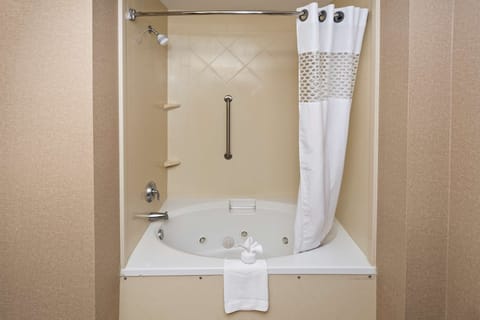 Combined shower/tub, free toiletries, hair dryer, towels