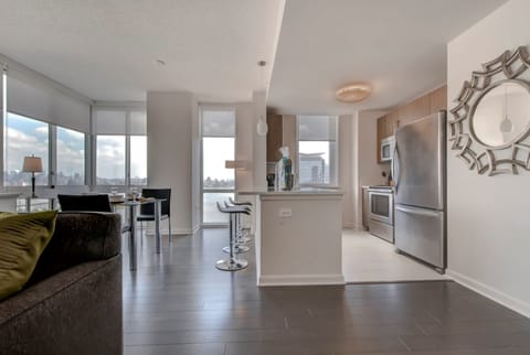 Luxury Apartment, 1 Bedroom | Private kitchen | Full-size fridge, microwave, oven, stovetop