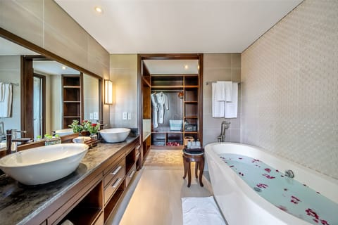 Family Suite, River View | Bathroom | Combined shower/tub, rainfall showerhead, designer toiletries