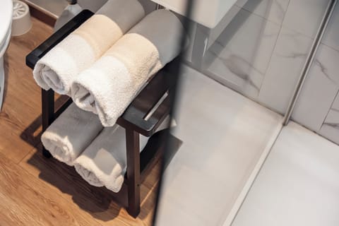 Shower, free toiletries, hair dryer, towels