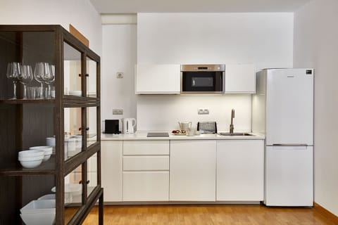 Deluxe Apartment, 1 Bedroom | Private kitchen | Full-size fridge, microwave, stovetop, espresso maker