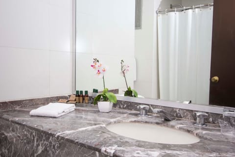 Shower, eco-friendly toiletries, hair dryer, towels