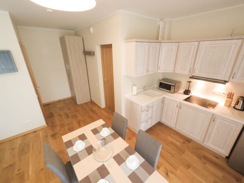 Luxury Apartment, 1 Bedroom, Balcony | Private kitchen | Fridge, microwave, stovetop, electric kettle