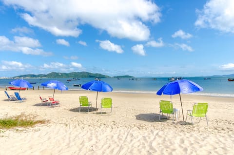 On the beach, beach umbrellas, kayaking