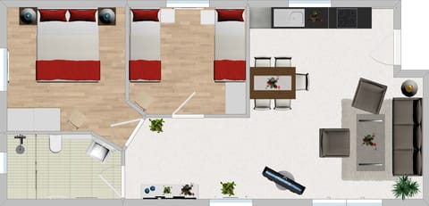 Deluxe Apartment, 2 Bedrooms, Non Smoking, Terrace (4-5 Personen) | Floor plan