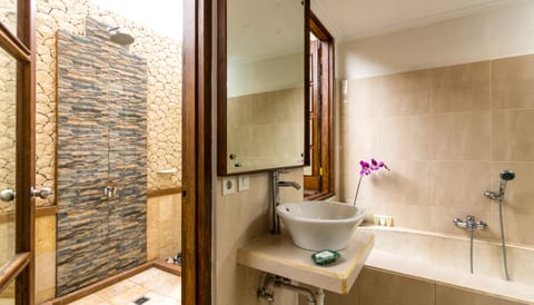 Villa, 1 Bedroom, Private Pool | Bathroom | Combined shower/tub, deep soaking tub, free toiletries, hair dryer