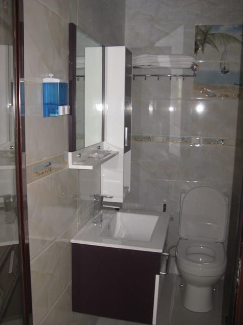 Twin Room | Bathroom | Shower, hydromassage showerhead, free toiletries, slippers