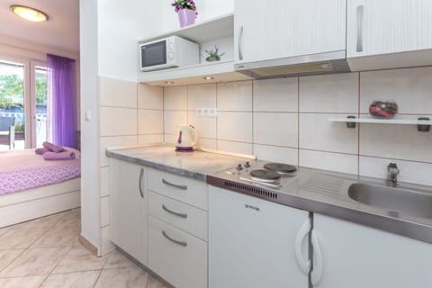 Studio, Terrace, Partial Sea View | Private kitchen | Fridge, microwave, stovetop, coffee/tea maker