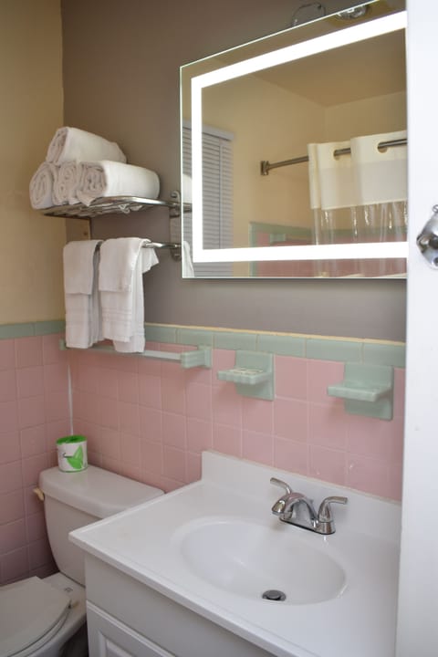 Combined shower/tub, free toiletries, hair dryer, towels