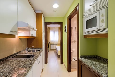 Standard Apartment, 1 Bedroom, Ground Floor | Private kitchen | Fridge, microwave, stovetop, coffee/tea maker