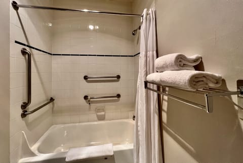 Combined shower/tub, free toiletries, hair dryer, towels