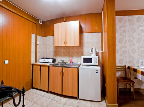 Family Apartment, 1 Bedroom (Zheltoksan Street 74) | Private kitchenette | Fridge, microwave, stovetop, electric kettle