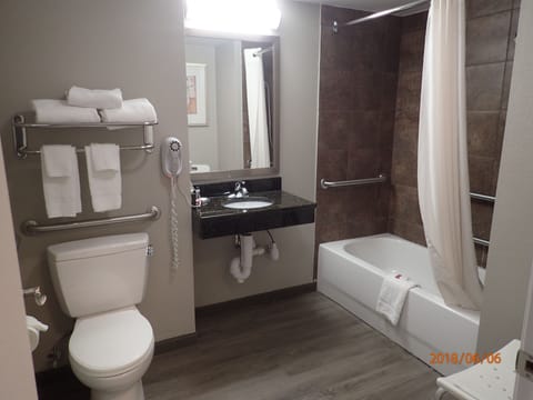 Room, 1 King Bed, Accessible, Non Smoking | Bathroom | Combined shower/tub, hair dryer, towels