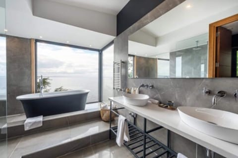 1 Suite Villa | Bathroom | Separate tub and shower, jetted tub, rainfall showerhead