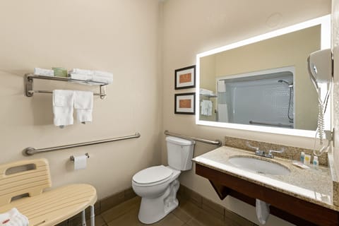 Suite, 1 King Bed, Accessible, Non Smoking | Bathroom | Combined shower/tub, free toiletries, hair dryer, towels