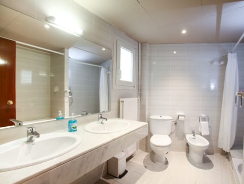 Combined shower/tub, deep soaking tub, hair dryer, bidet