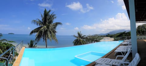 Outdoor pool, a rooftop pool, sun loungers