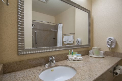 Combined shower/tub, hair dryer, towels