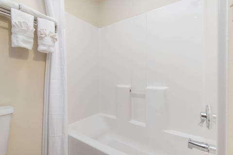 Combined shower/tub, spring water tub, free toiletries, hair dryer