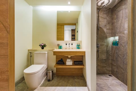 Deluxe Studio | Bathroom | Free toiletries, hair dryer, bathrobes, slippers