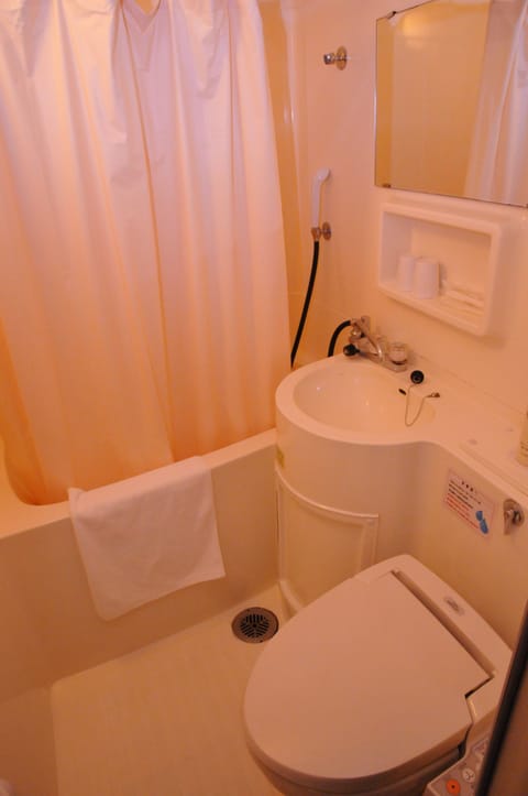 Separate tub and shower, free toiletries, hair dryer, slippers